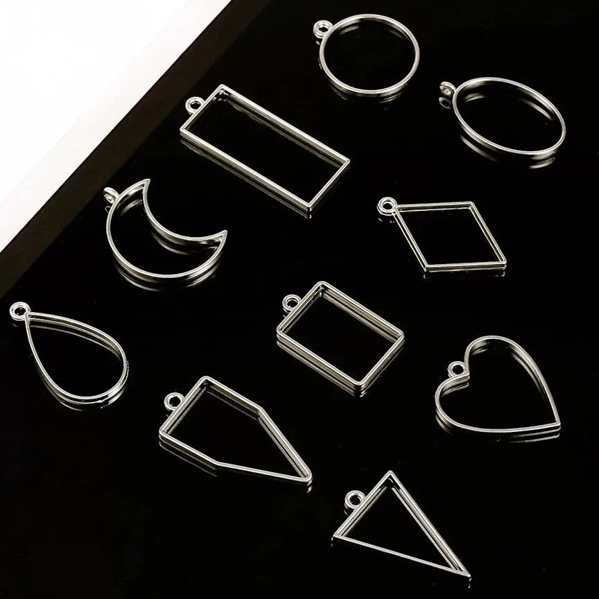 10Pcs different shape Bezels for resin art , Geometric stainless steel Frame Pendant ( Gold/Silver)
