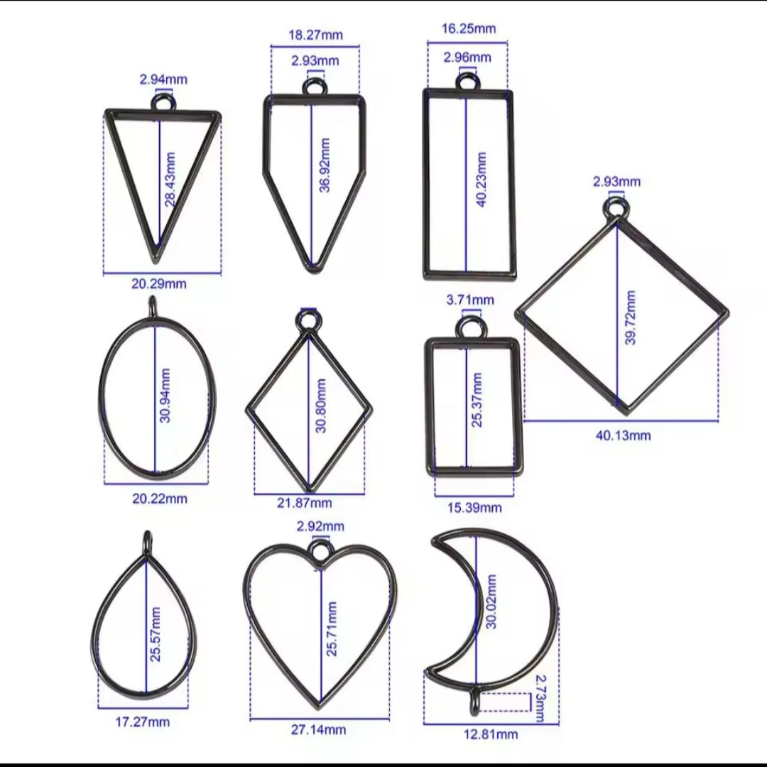10Pcs different shape Bezels for resin art , Geometric stainless steel Frame Pendant ( Gold/Silver)