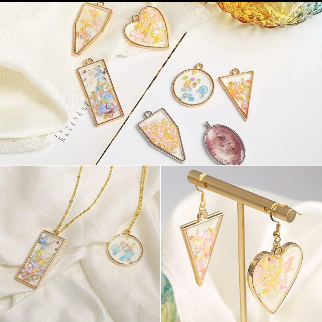 10Pcs different shape Bezels for resin art , Geometric stainless steel Frame Pendant ( Gold/Silver)